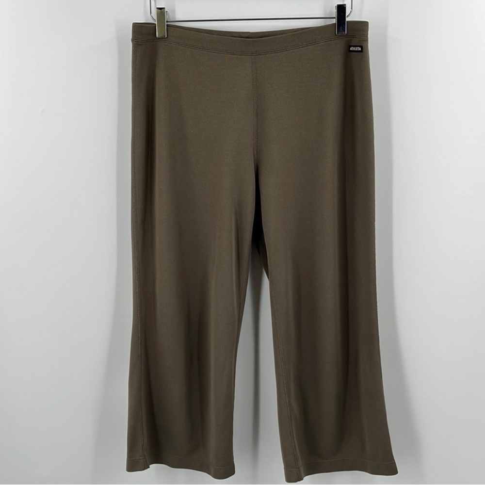 Athleta Khaki Green Olive Wide Leg Crop Pants Drawsting Elastic Waist Pull On M
